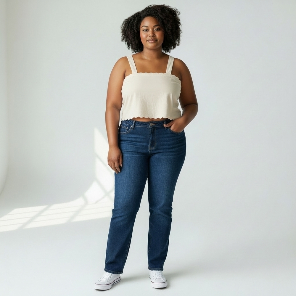 Haley And The Hound Cami Women's White Button Back Cotton Scallop Edge Size L